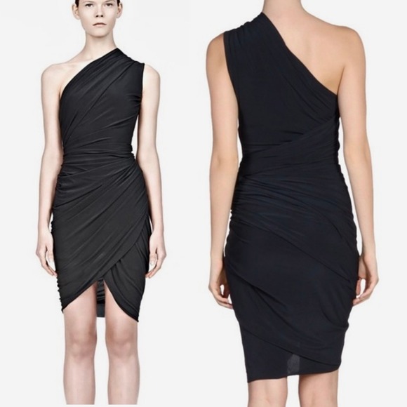Alexander Wang Black Gray One Shoulder Ruched Mini Dress Cocktail Party 4 S - Picture 1 of 8